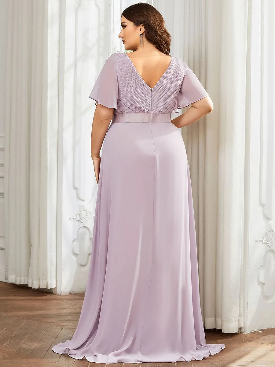 Monica | Long Empire Waist Bridesmaid Dress with Short Flutter Sleeves