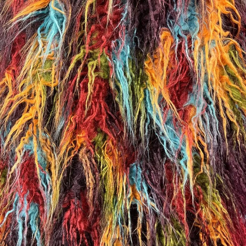 Multicolor Long Pile Mongolian Faux Fur Fabric