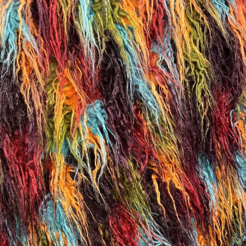 Multicolor Long Pile Mongolian Faux Fur Fabric