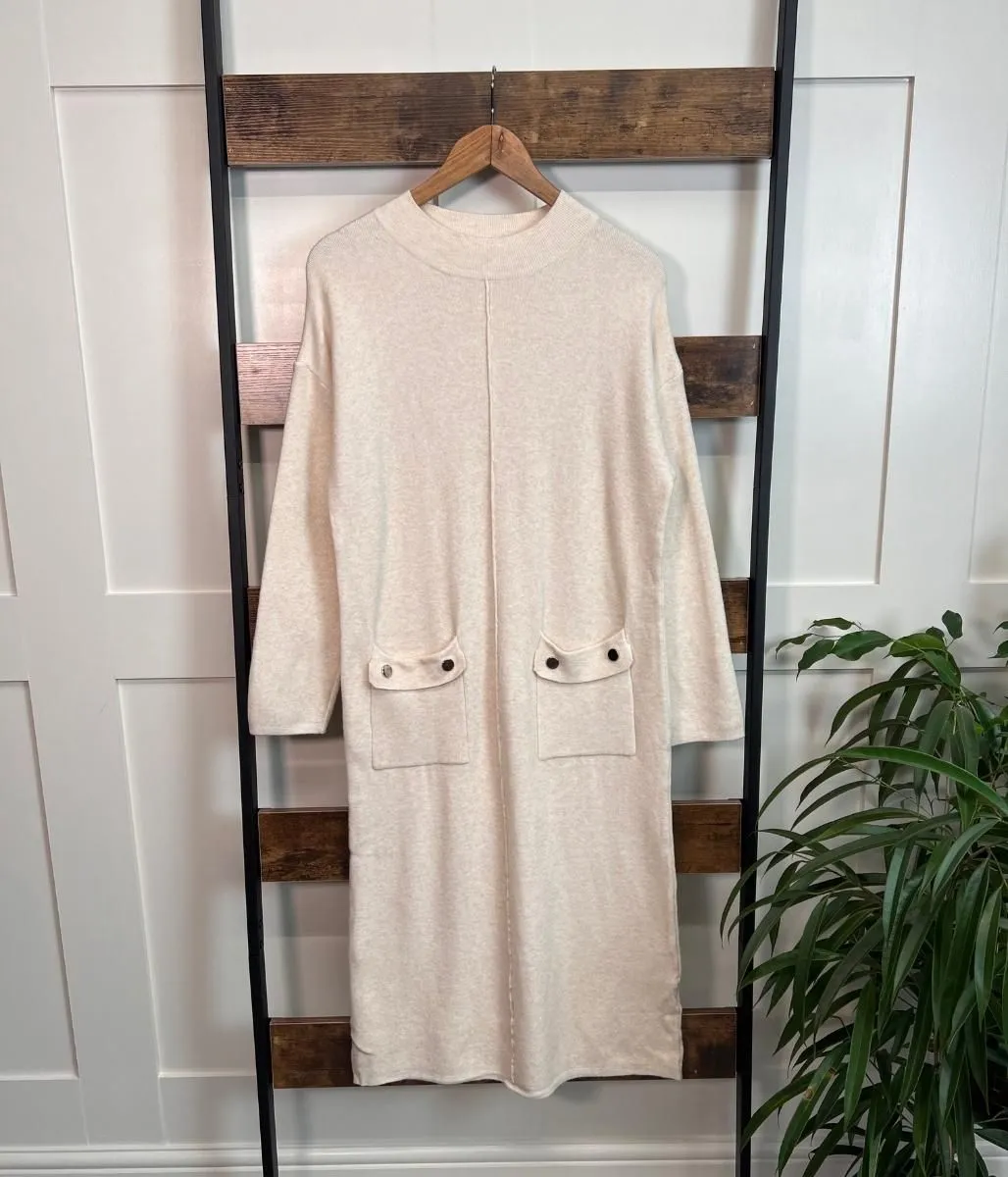 Natural Knitted Midi Pocket Dress