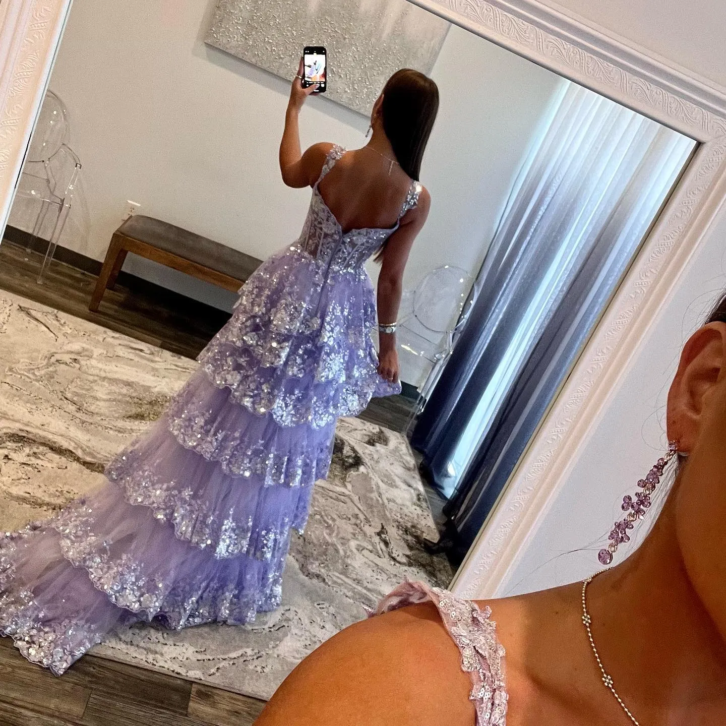 Off-Shoulder A-Line Ball Gown Sequins Long Prom Dress Evening Gowns QP0985