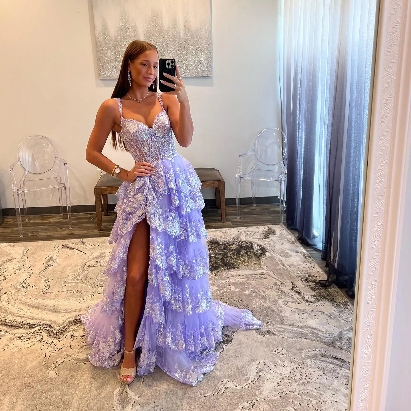 Off-Shoulder A-Line Ball Gown Sequins Long Prom Dress Evening Gowns QP0985