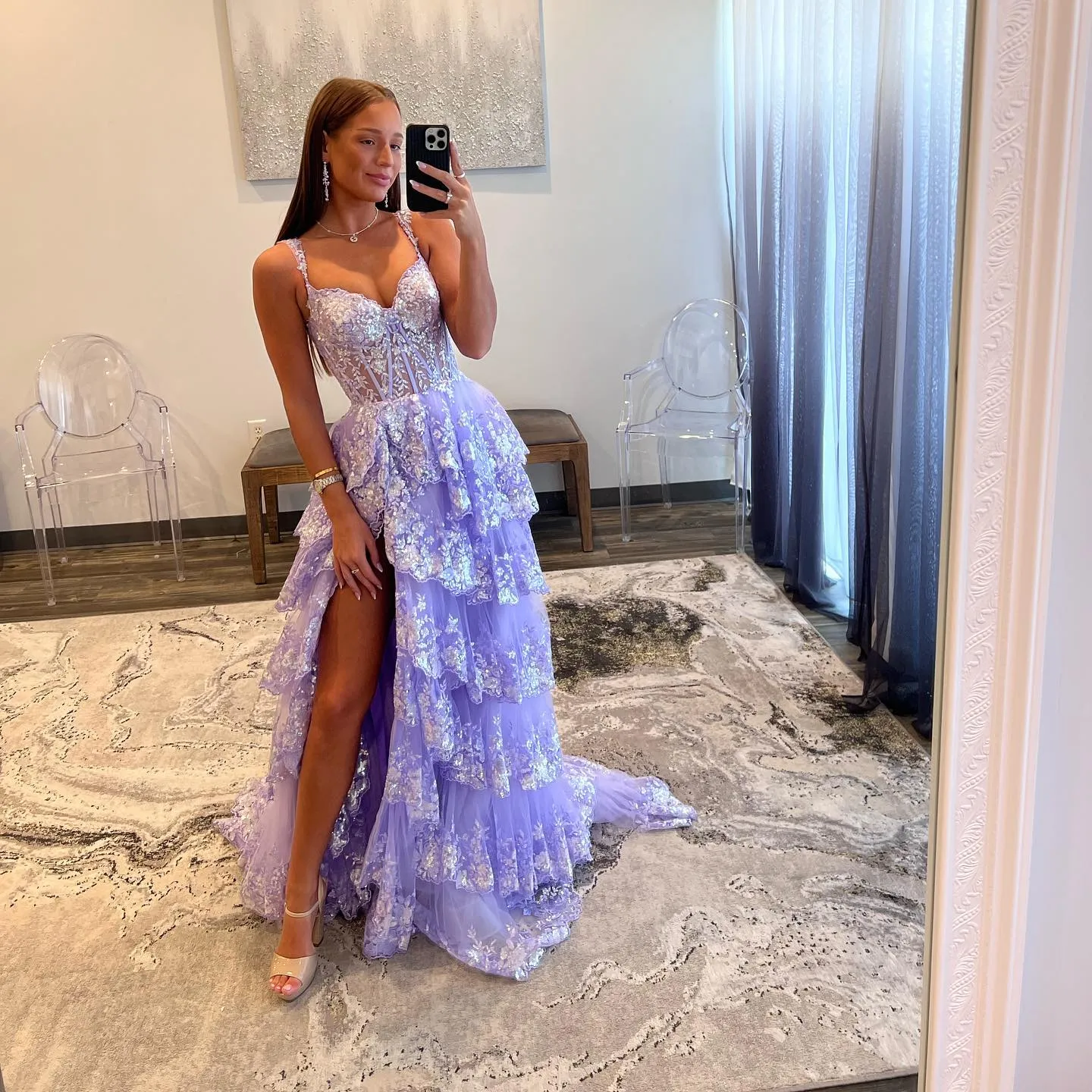 Off-Shoulder A-Line Ball Gown Sequins Long Prom Dress Evening Gowns QP0985