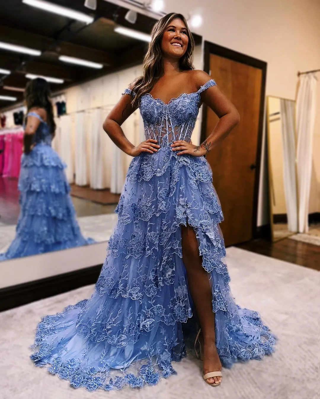 Off-Shoulder A-Line Ball Gown Sequins Long Prom Dress Evening Gowns QP0985