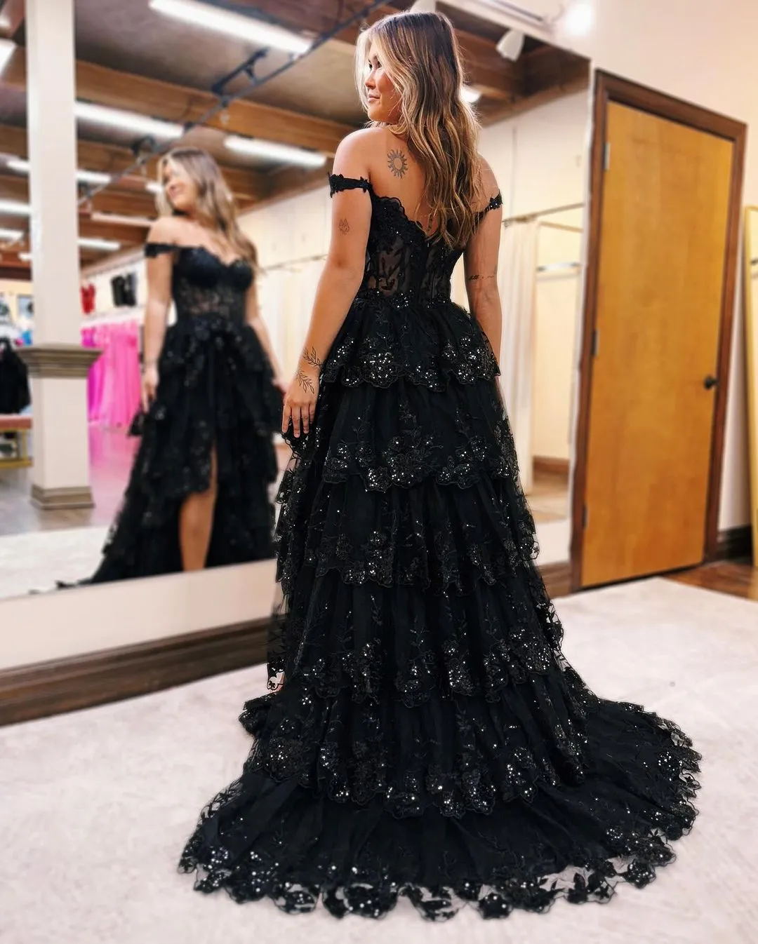 Off-Shoulder A-Line Ball Gown Sequins Long Prom Dress Evening Gowns QP0985