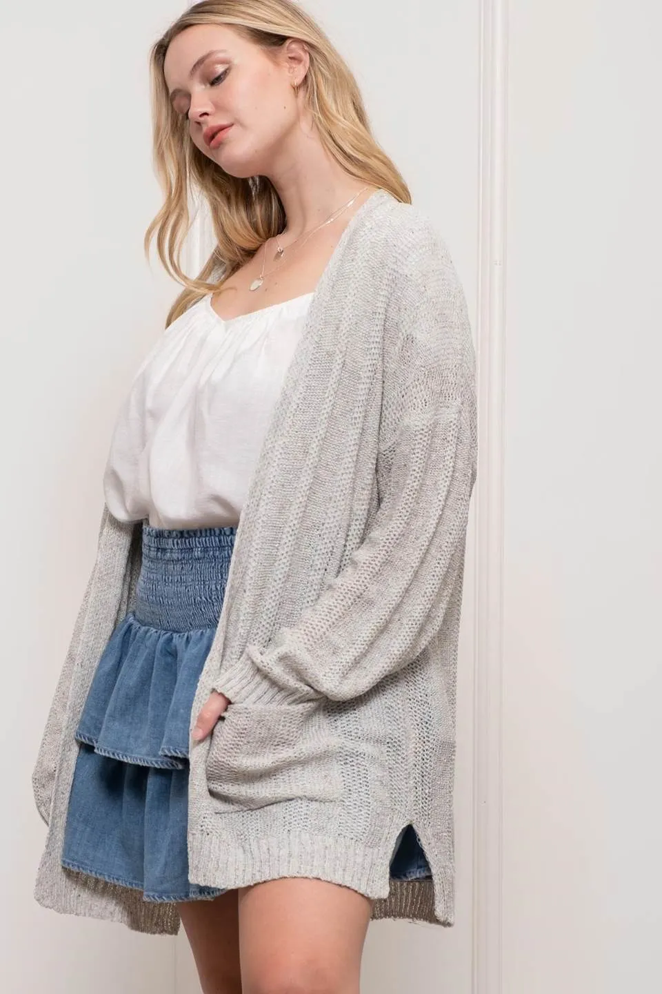 PLUS COZY POCKET KNIT CARDIGAN