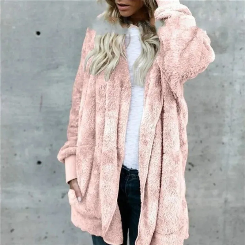 Plush Warm Jacket For Women Faux Fur Oversized Coat Black