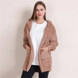 Plush Warm Jacket For Women Faux Fur Oversized Coat Black