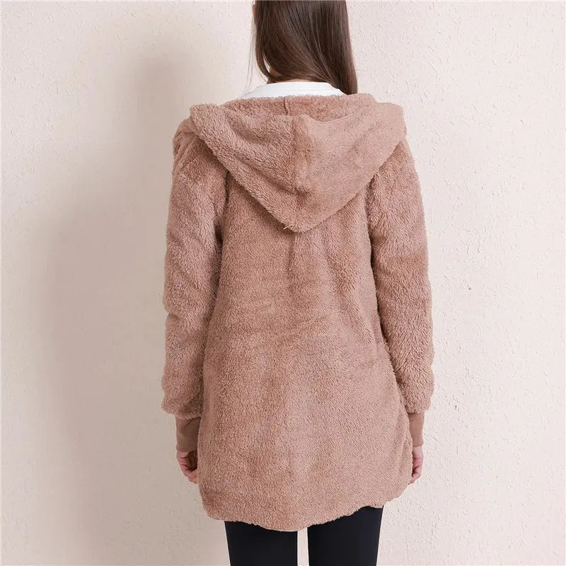 Plush Warm Jacket For Women Faux Fur Oversized Coat Black