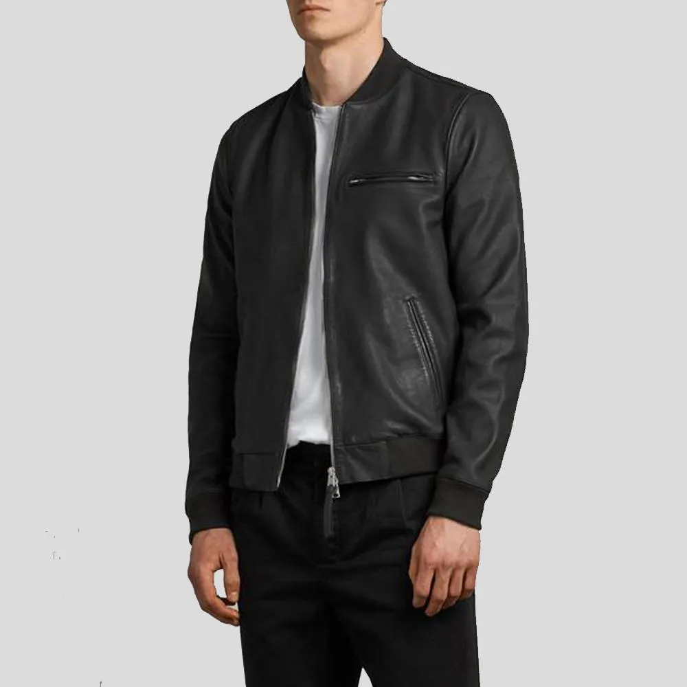 Porf Black Bomber Leather Jacket