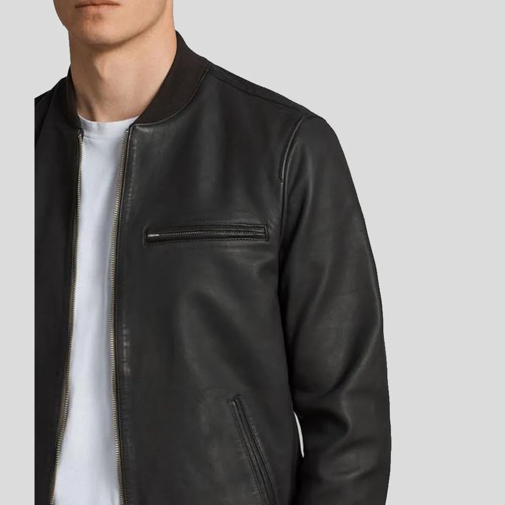 Porf Black Bomber Leather Jacket