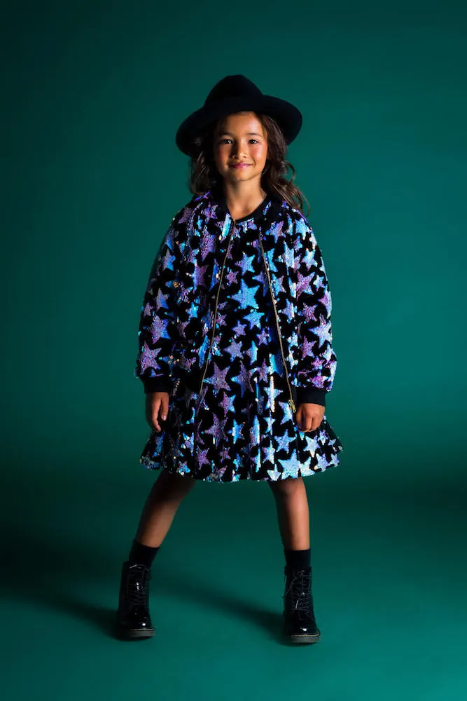 Rock Your Kid Blue Cabaret Sequin Waisted Dress