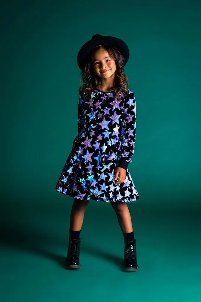 Rock Your Kid Blue Cabaret Sequin Waisted Dress