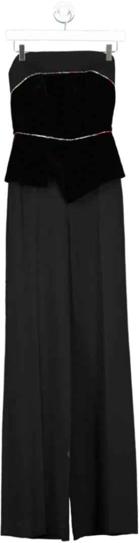 Roland Mouret Black Lyon Velvet Embroidered Tulle Jumpsuit UK 8