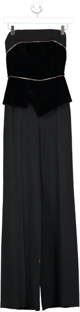 Roland Mouret Black Lyon Velvet Embroidered Tulle Jumpsuit UK 8