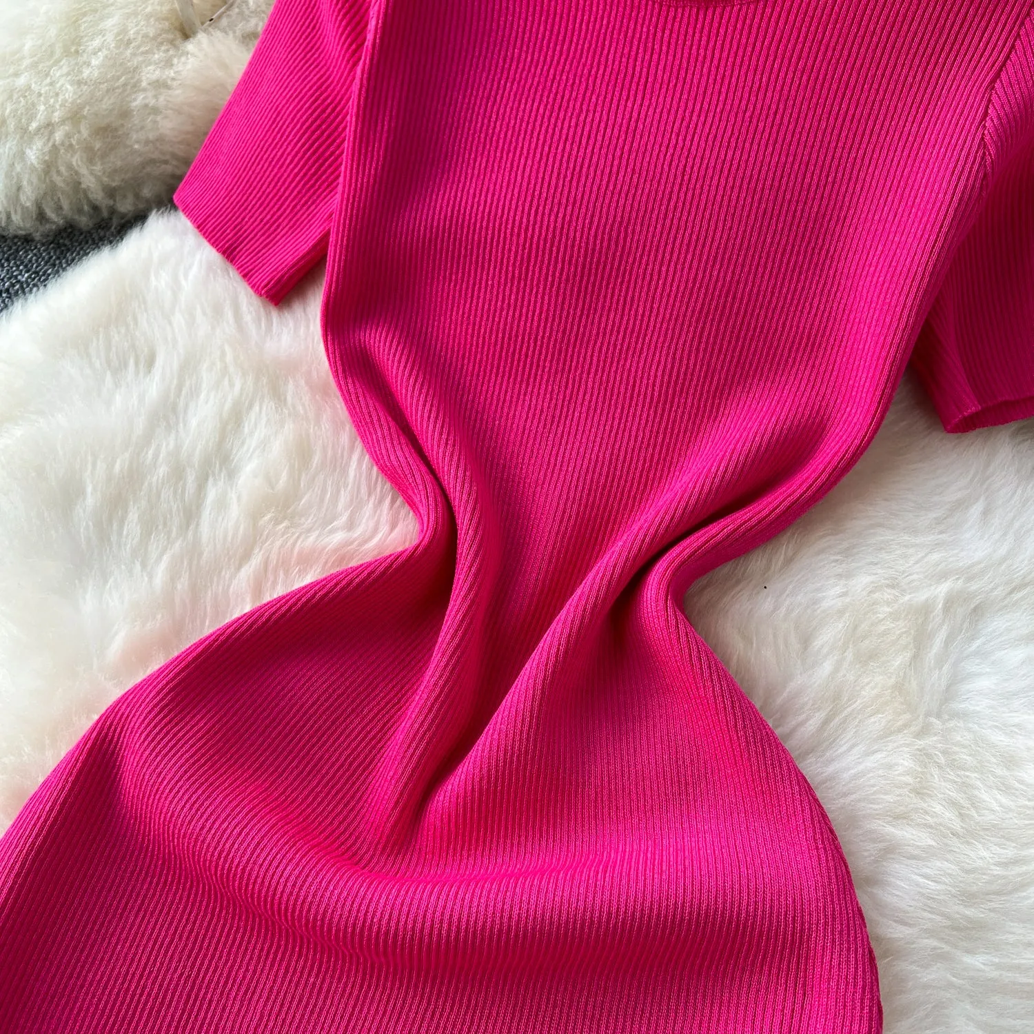 Round Collar Sequined Split Knitted Dress