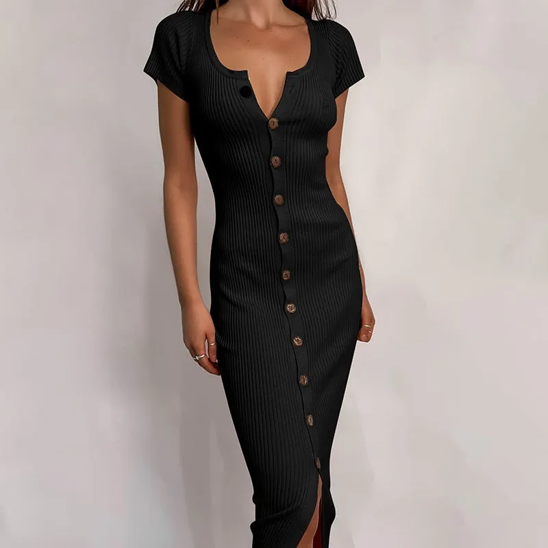 Short Sleeve Button Down Wrap Midi Dress