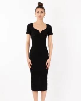 Soft Knitted Ribbed Midi Split Hem Bodycon Dress In Black