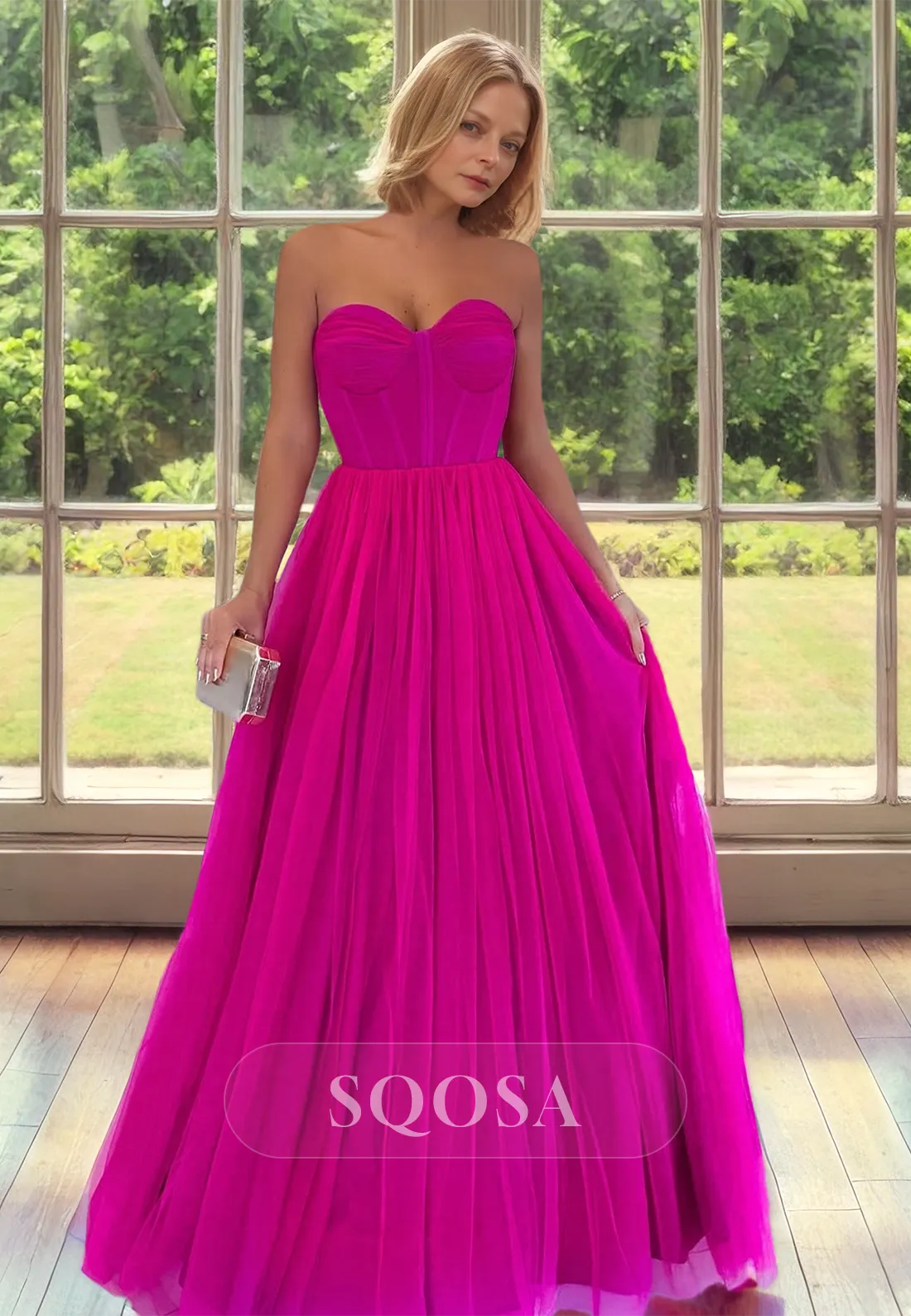 Sweetheart Sleeveless Pleated Cocktail Gowns Sleeveless Floor-Length Tulle Mother of the Bride Dress