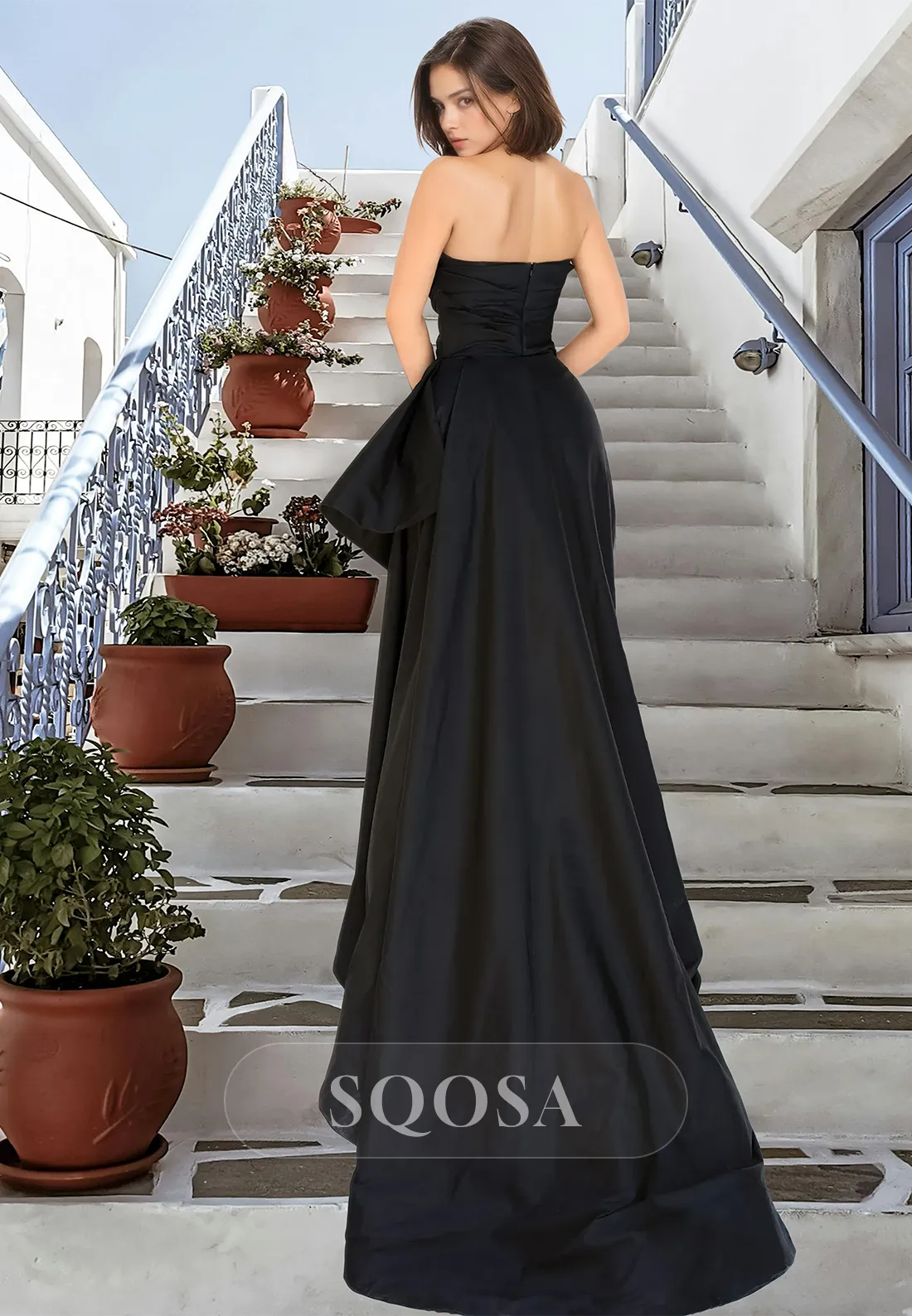 Sweetheart Sleeveless Pleated Party Gowns Off-Shoulder Train Mermaid Prom Dress with High Slit