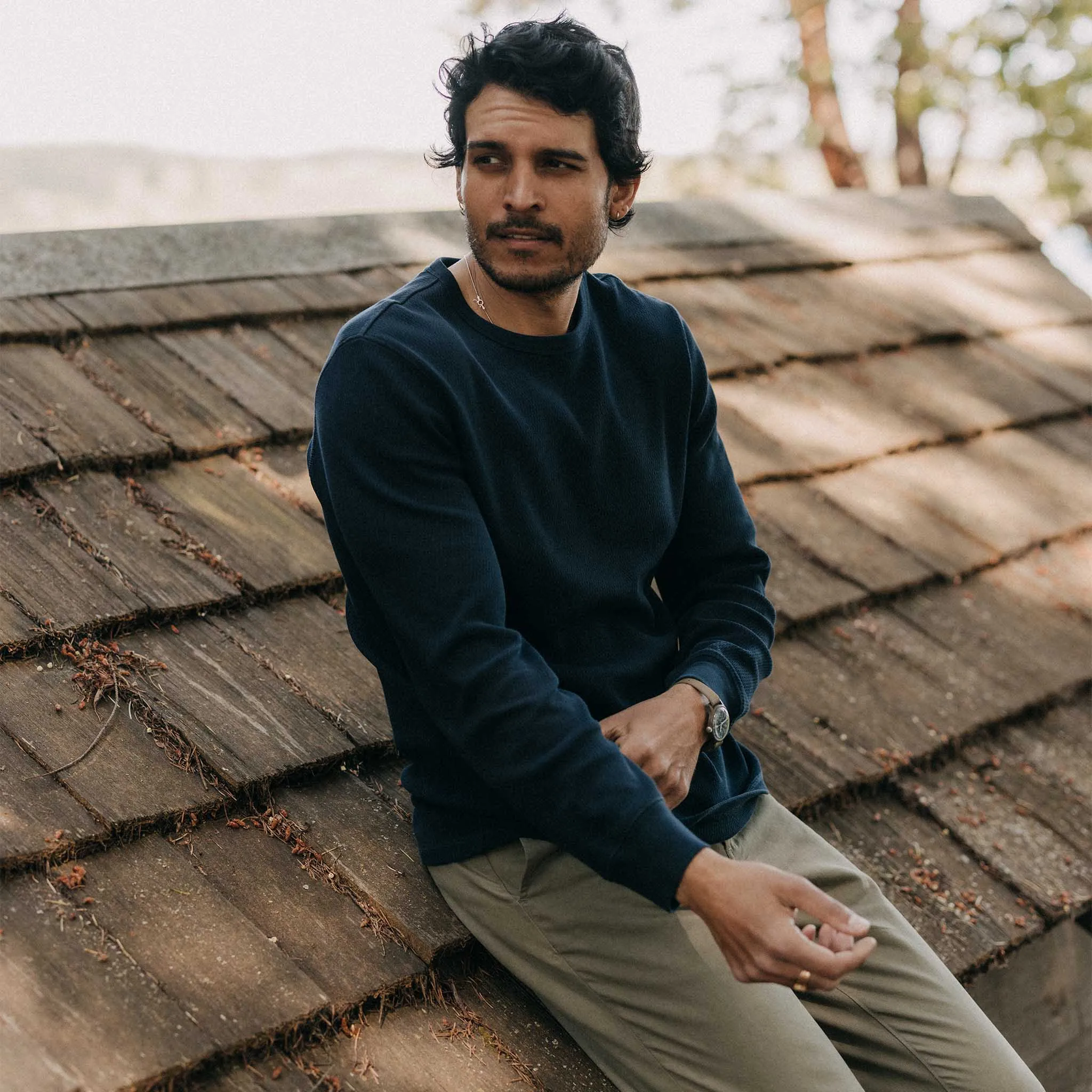 The Organic Cotton Waffle Crew in Dark Navy