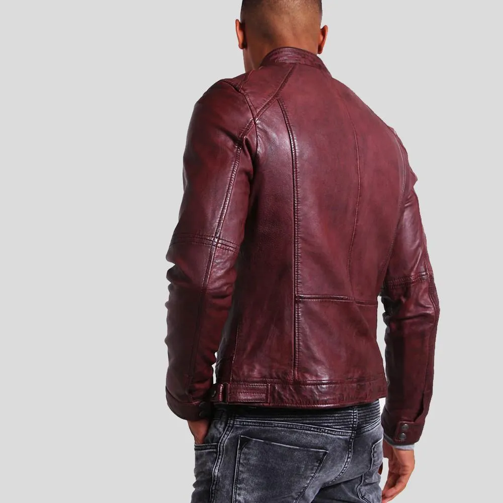 Timo Burgundy Leather Racer Jacket
