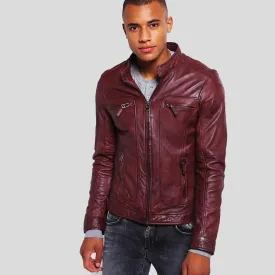 Timo Burgundy Leather Racer Jacket