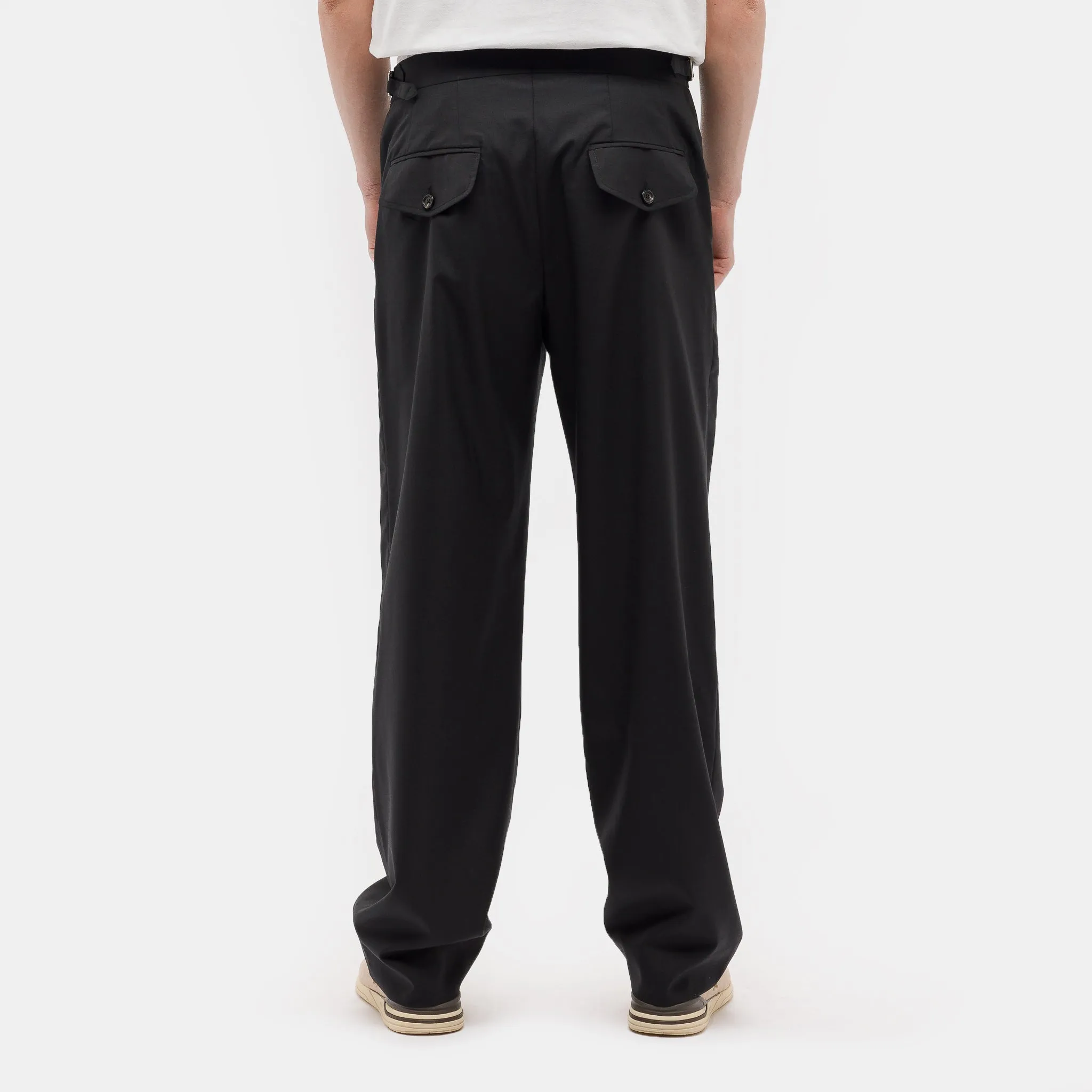 Tropical Wool Side Buckle Trousers in Black