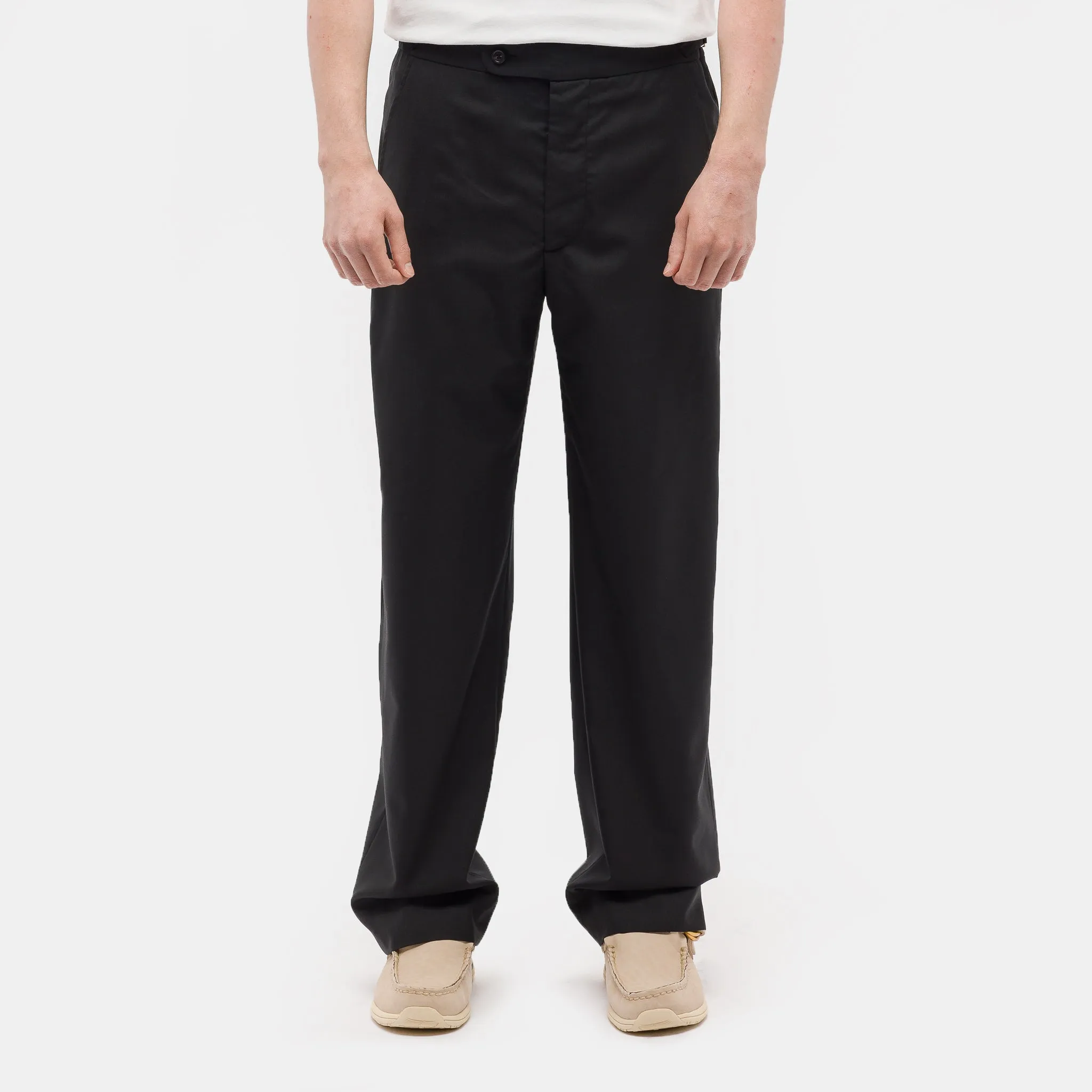Tropical Wool Side Buckle Trousers in Black