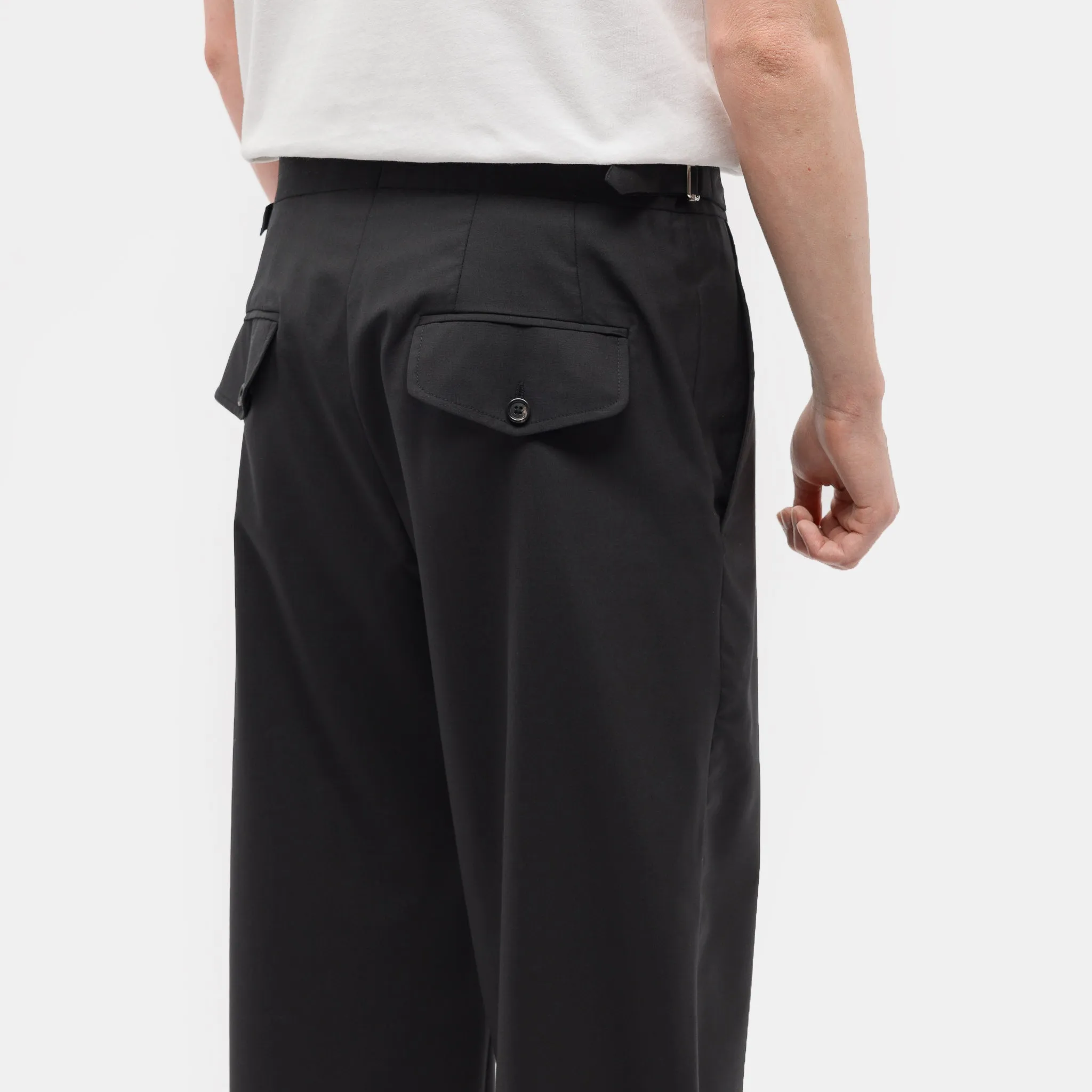 Tropical Wool Side Buckle Trousers in Black