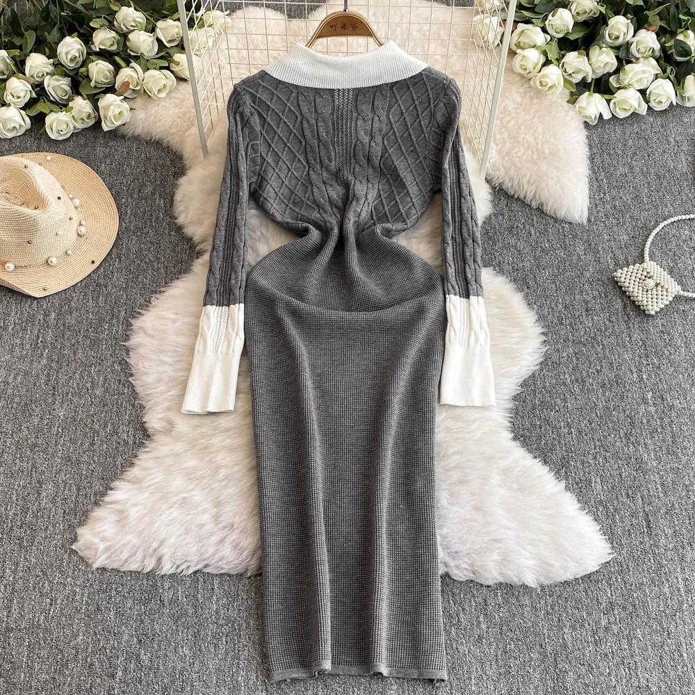 Uniform Style Bow-tie Knitted Dress