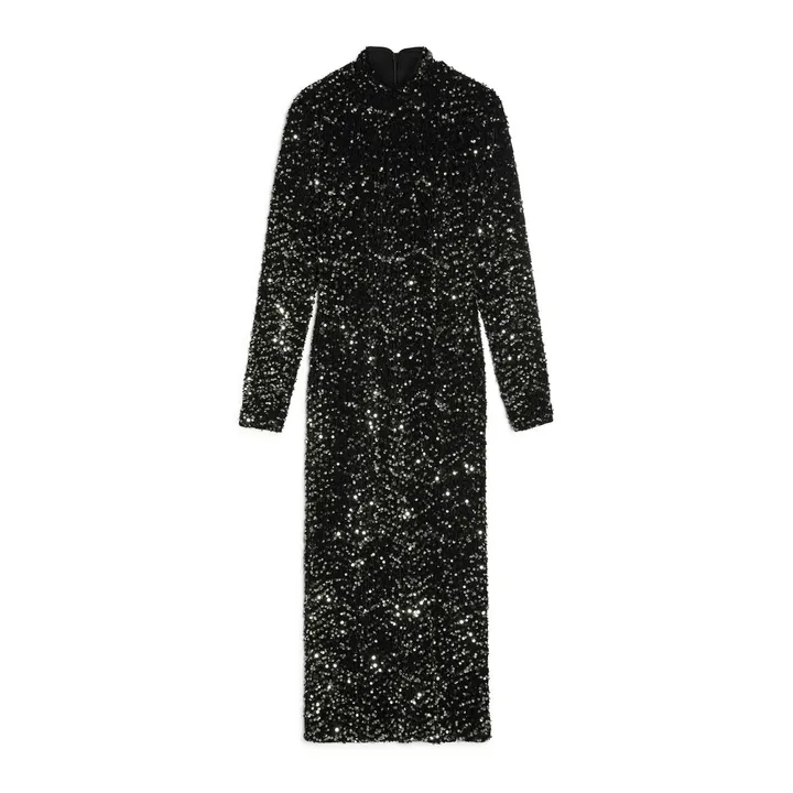 Velvet Sequin Funnel Neck Dress