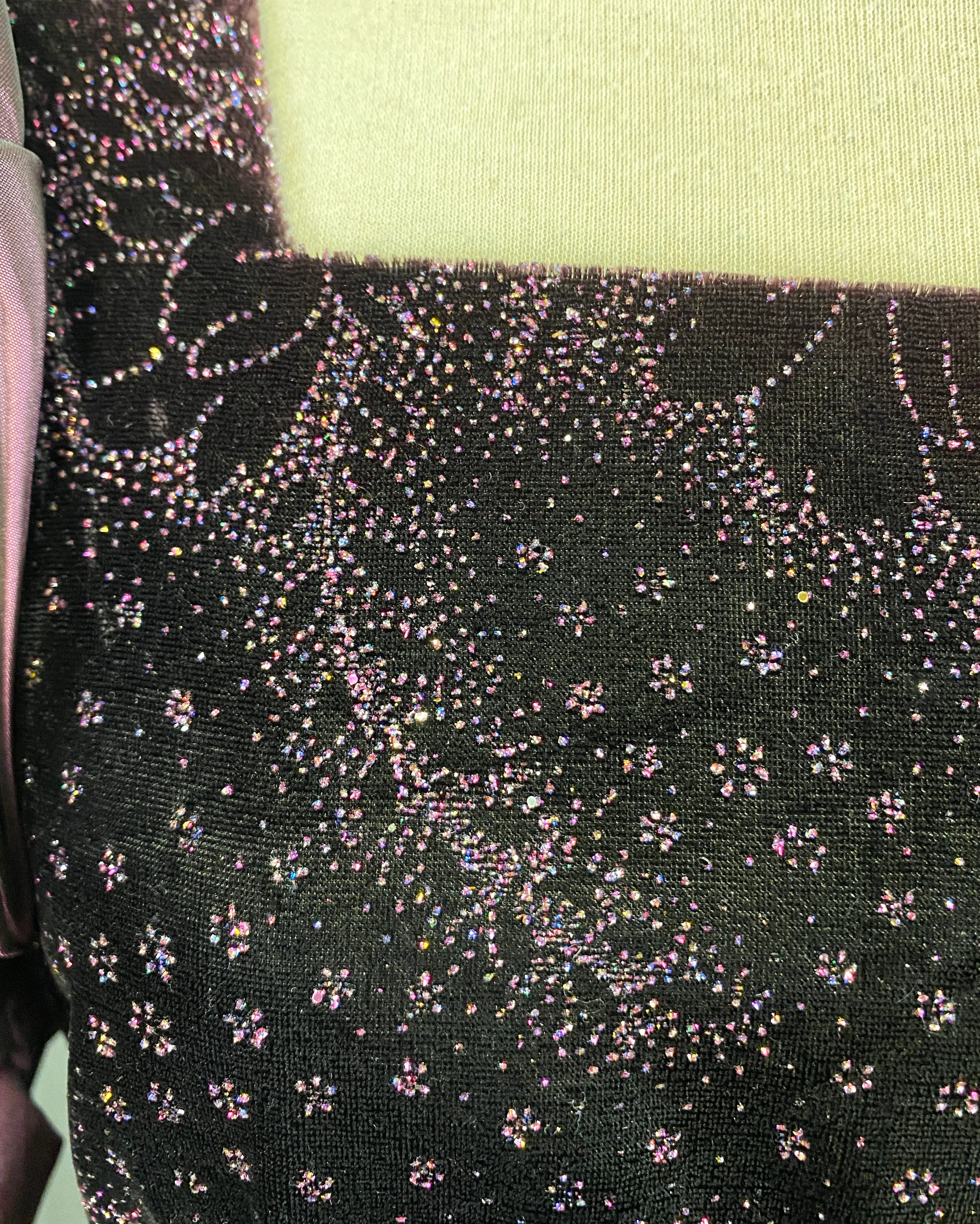 Vintage 1980s Purple Velvet & Taffeta Prom/Party Dress, Floral Sparkle Bodice, S-M