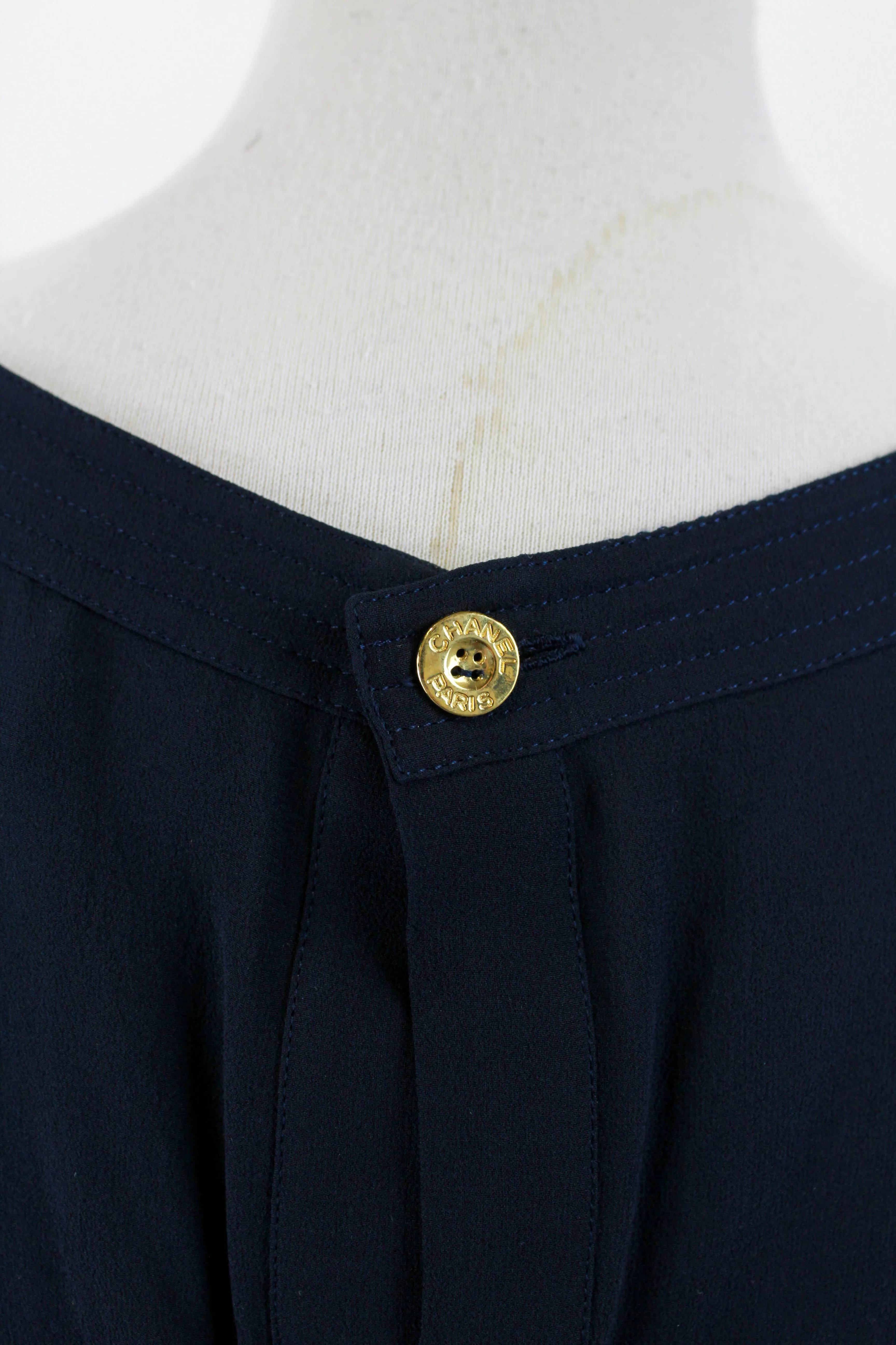 Vintage 1990s Chanel Navy Blue Silk Tank Top, Medium