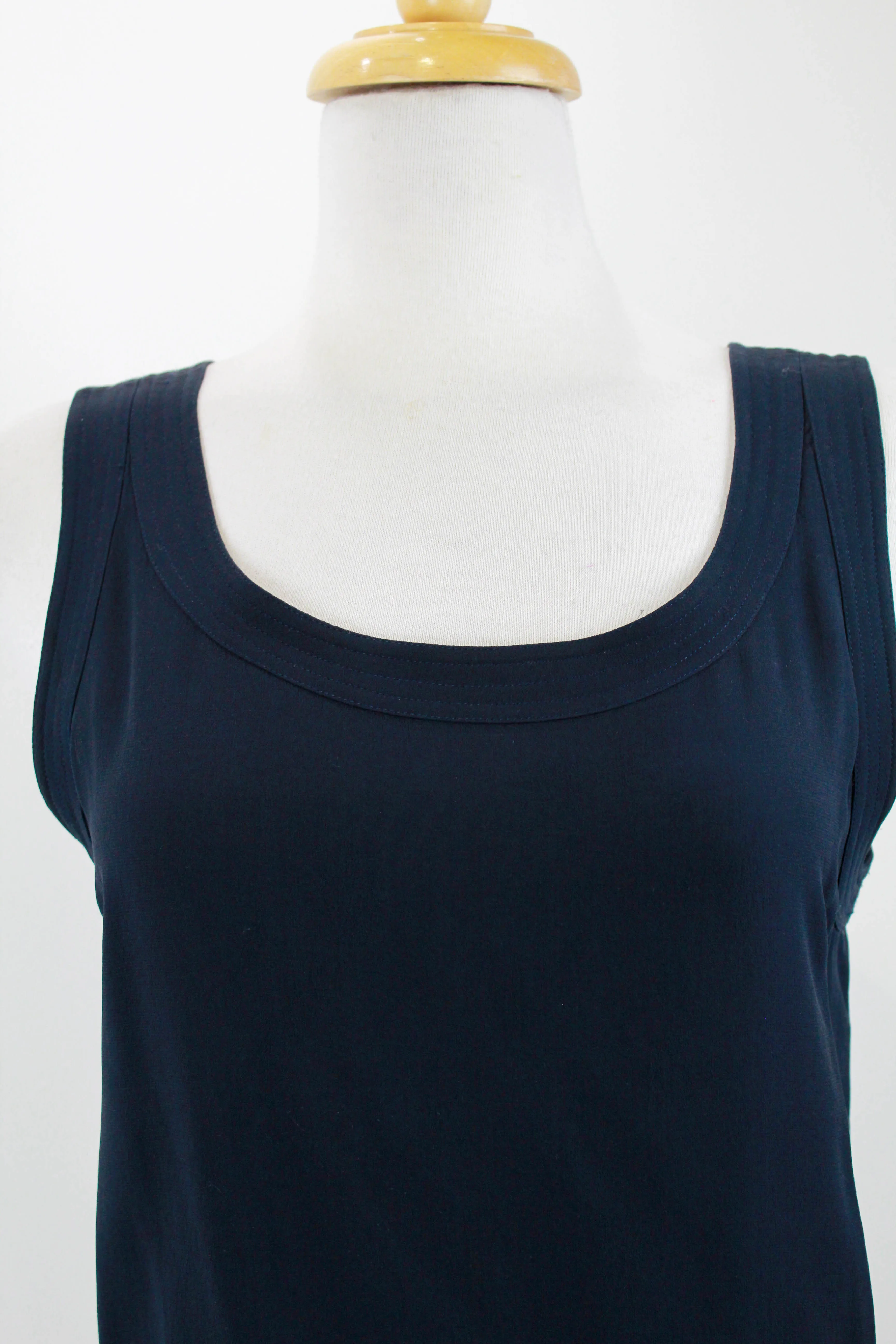 Vintage 1990s Chanel Navy Blue Silk Tank Top, Medium