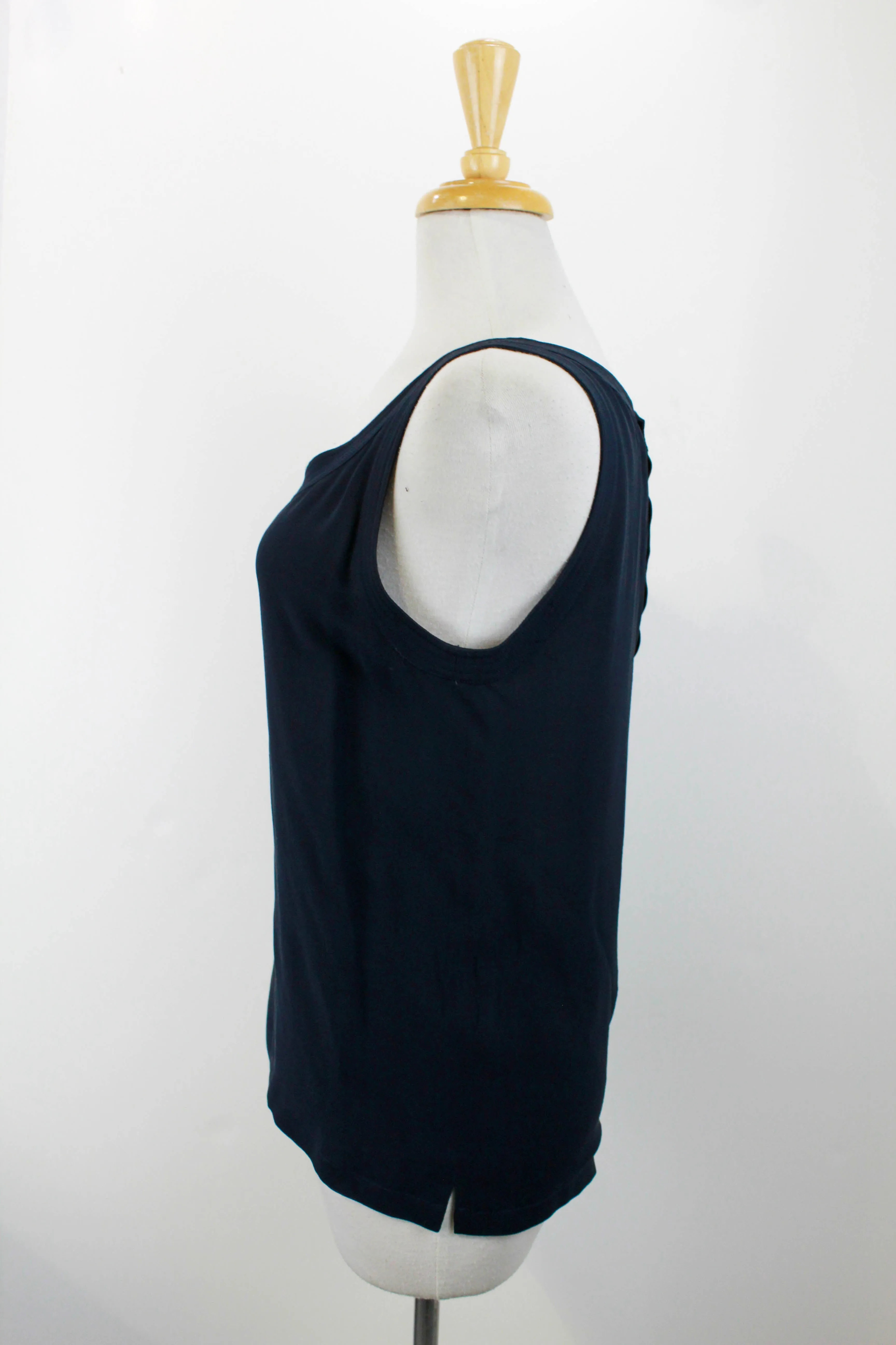 Vintage 1990s Chanel Navy Blue Silk Tank Top, Medium