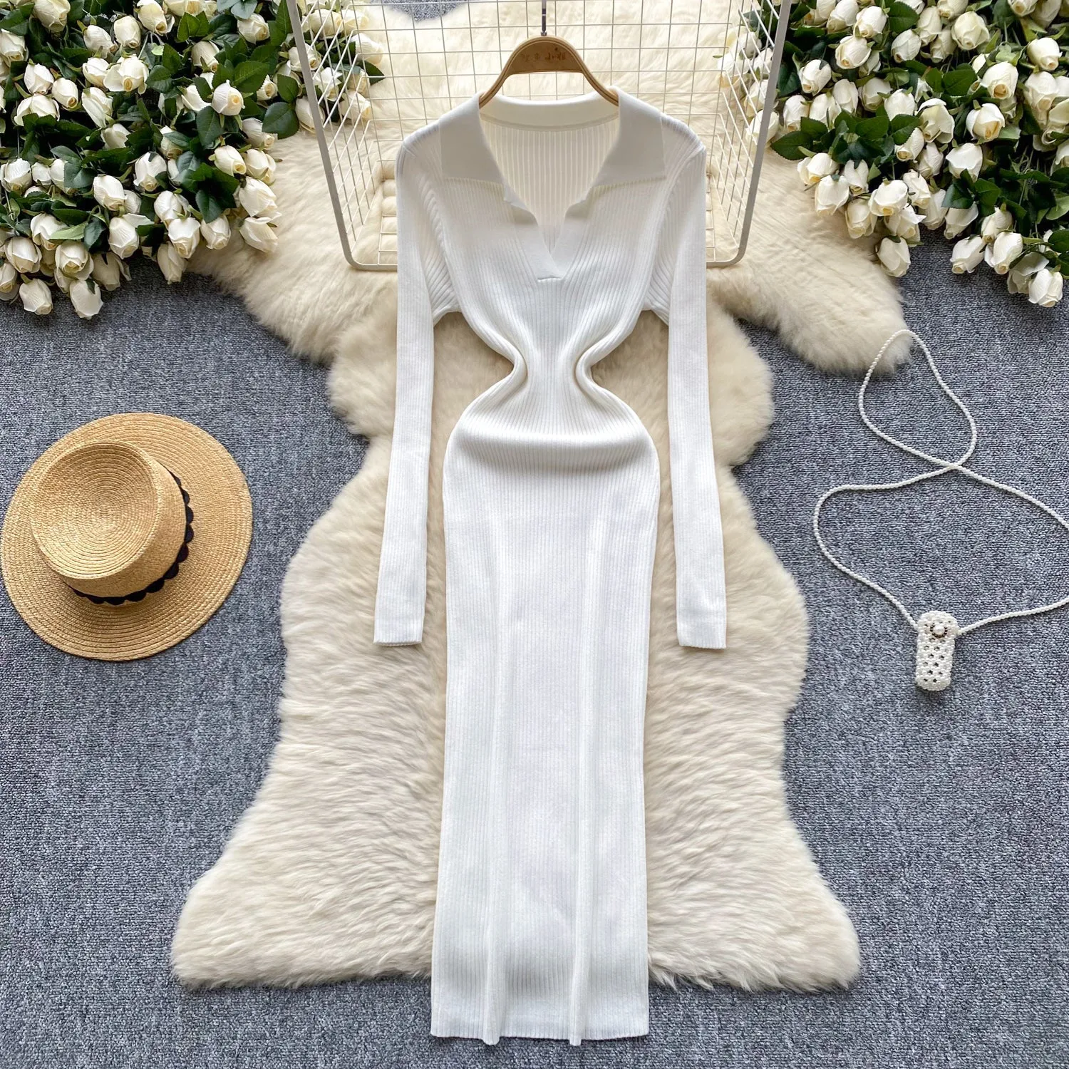 Vintage Polo Neck Knitted Dress