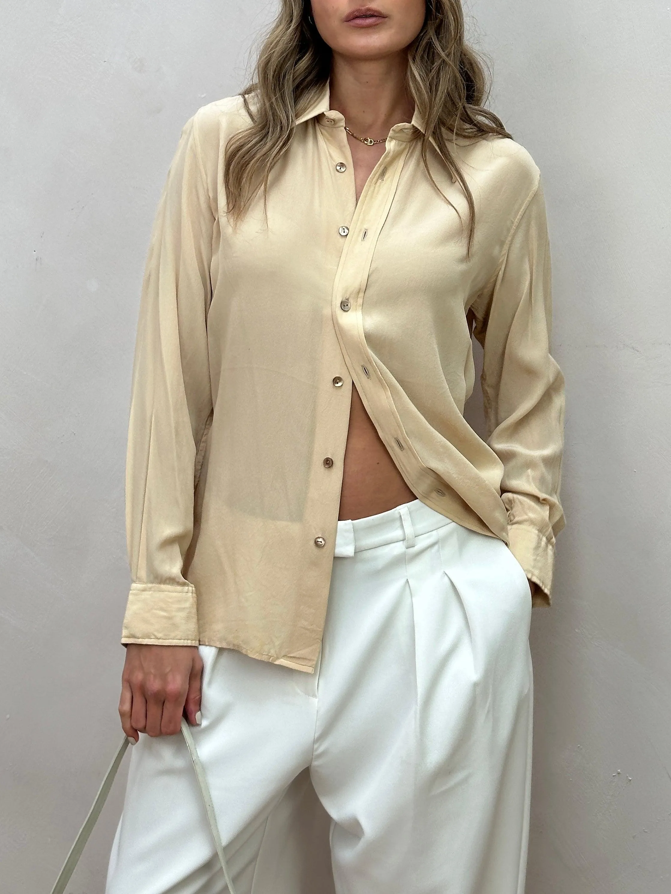 Vintage Silky Dagger Collar Shirt - M
