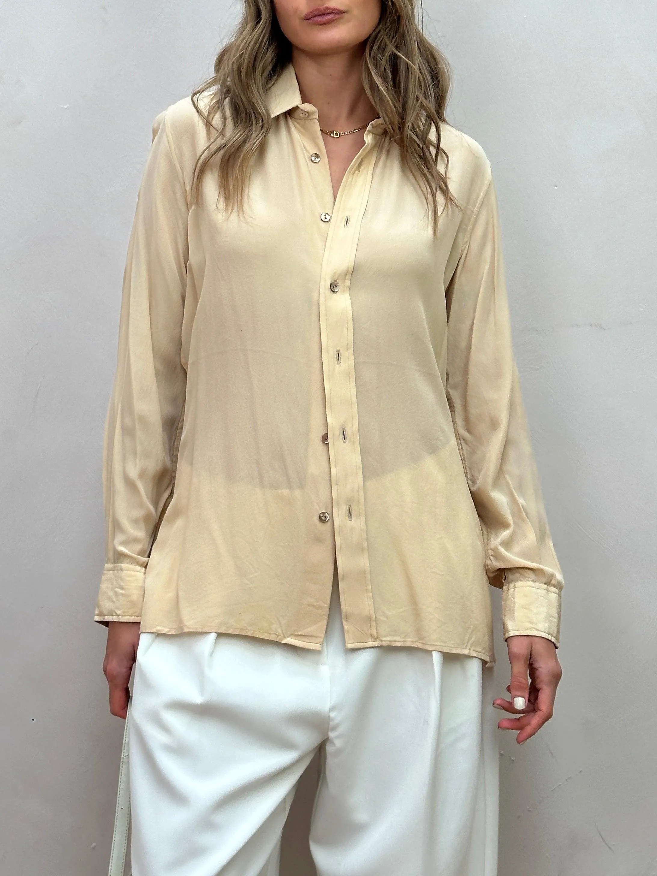 Vintage Silky Dagger Collar Shirt - M