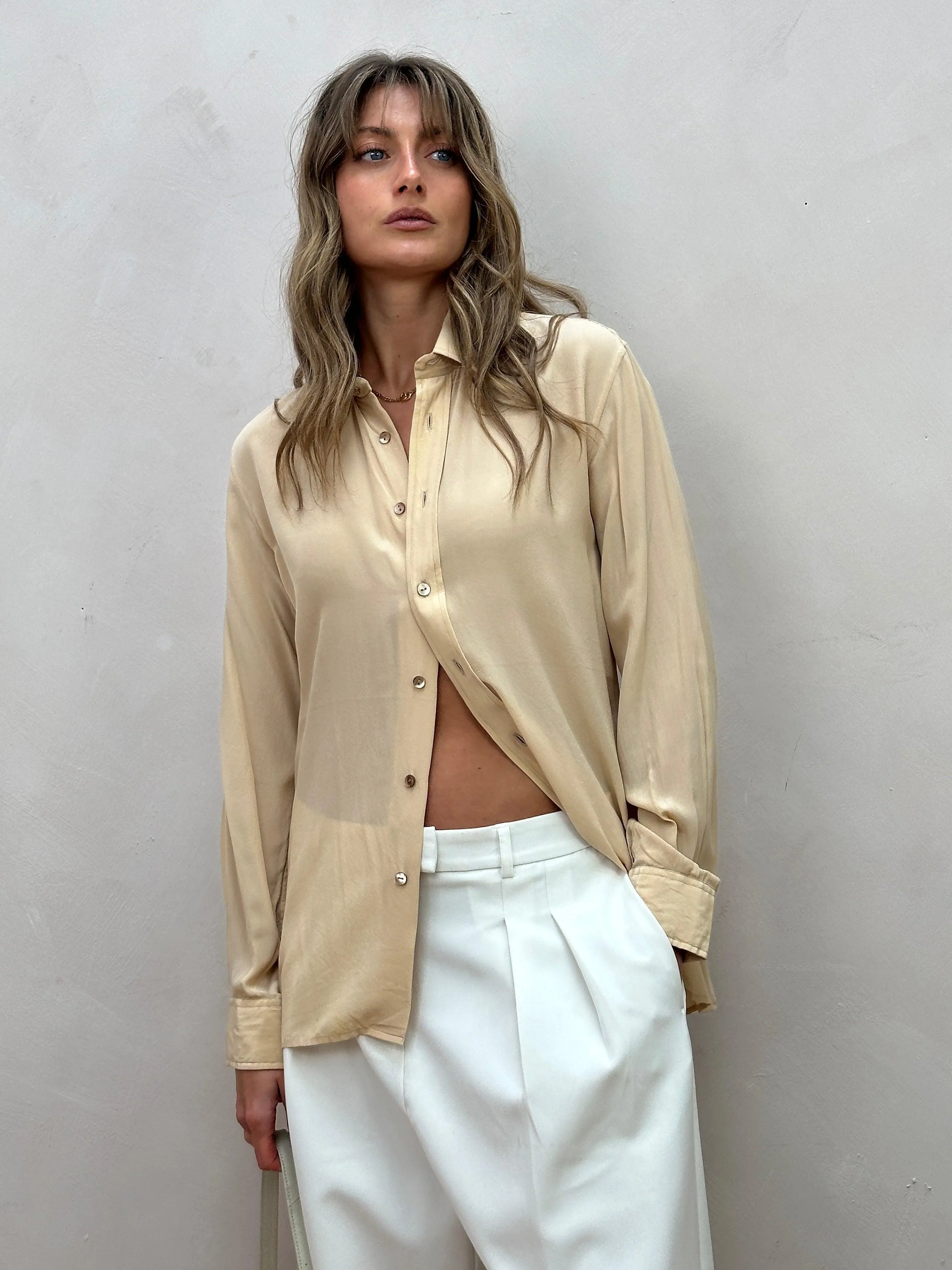 Vintage Silky Dagger Collar Shirt - M
