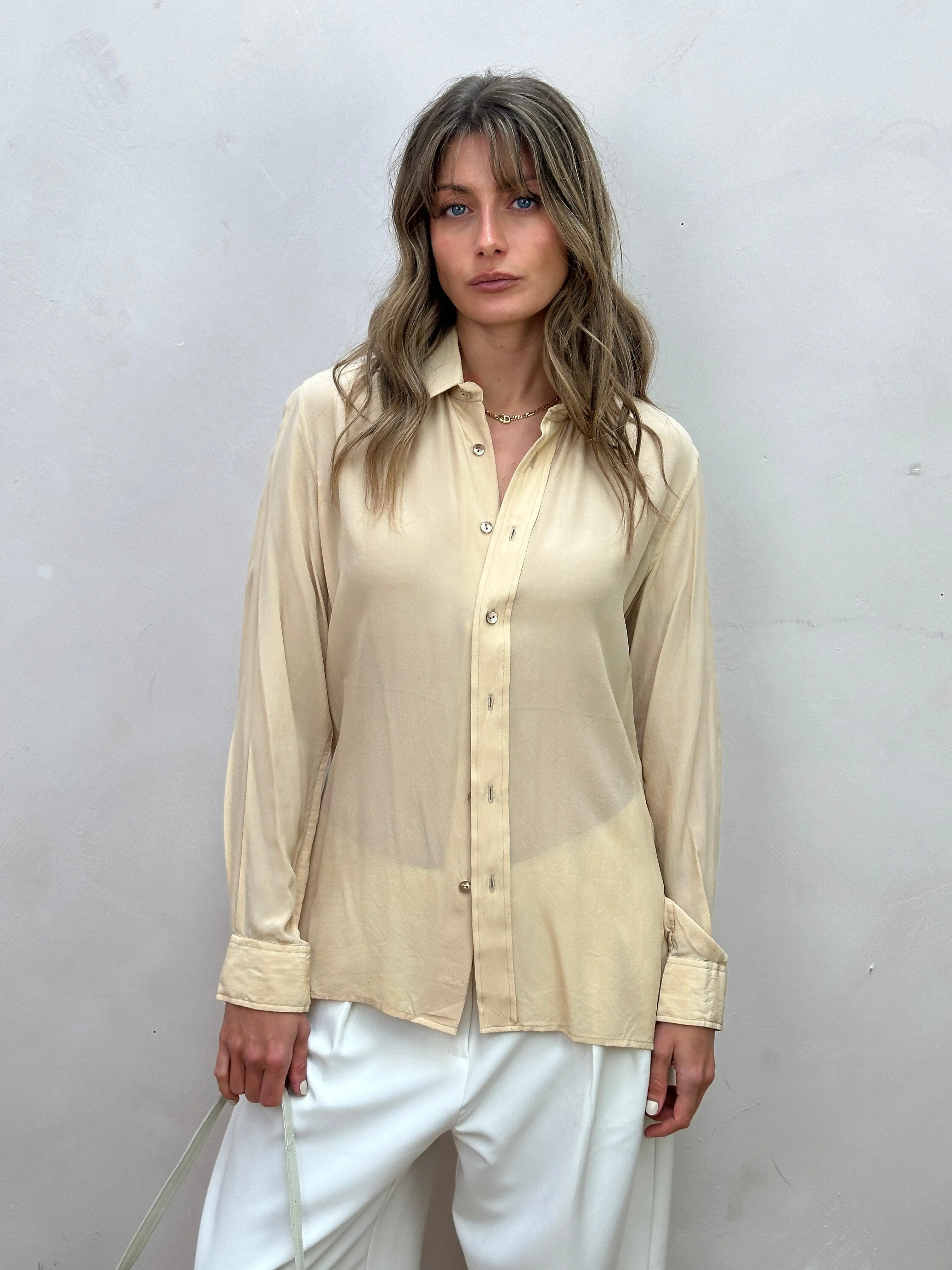 Vintage Silky Dagger Collar Shirt - M