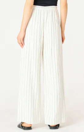 Wide Leg Elastic Waist Pant | Sand/ Black Stripe