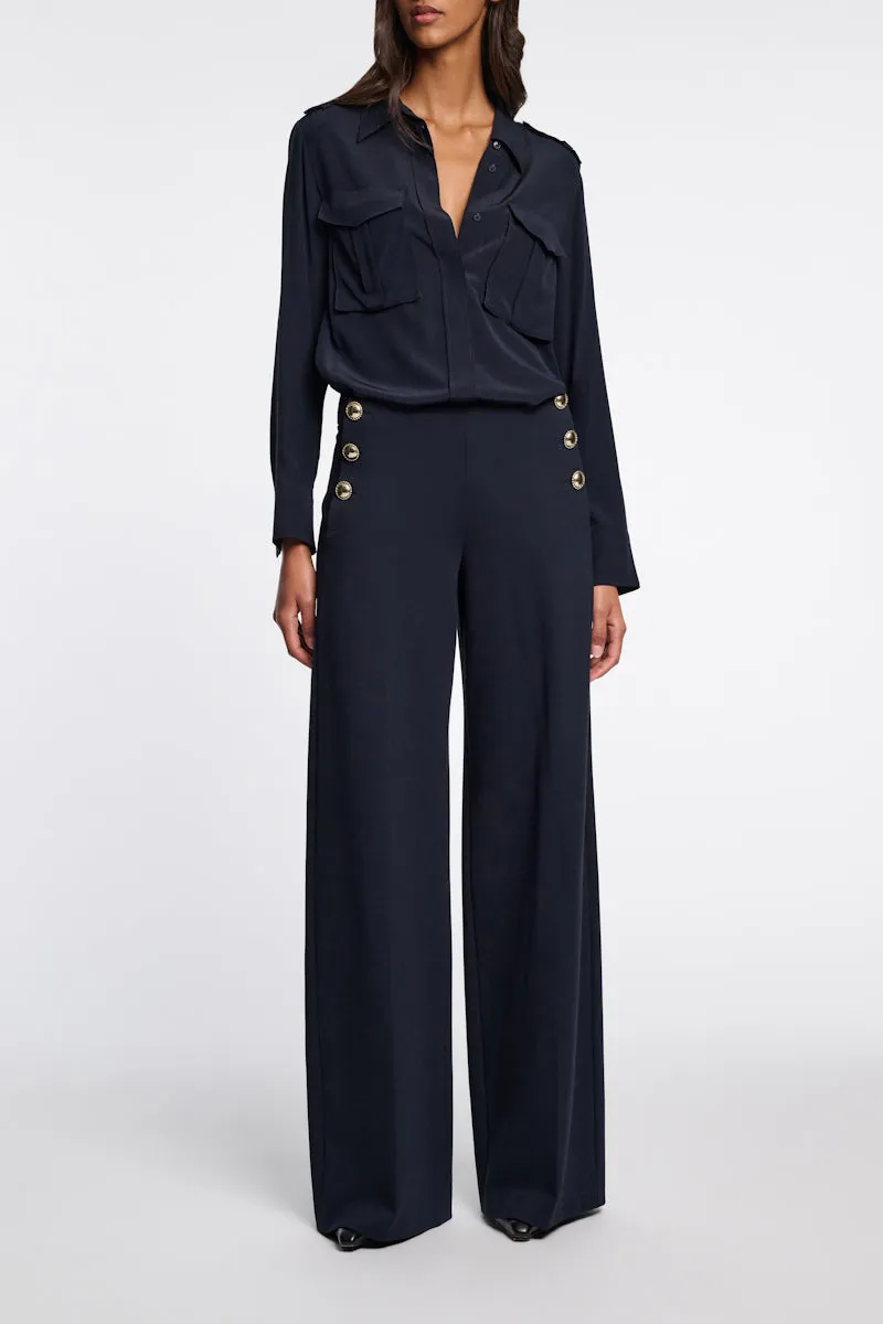 Wide Leg Punto Milano Sailor Pants in Navy Blue