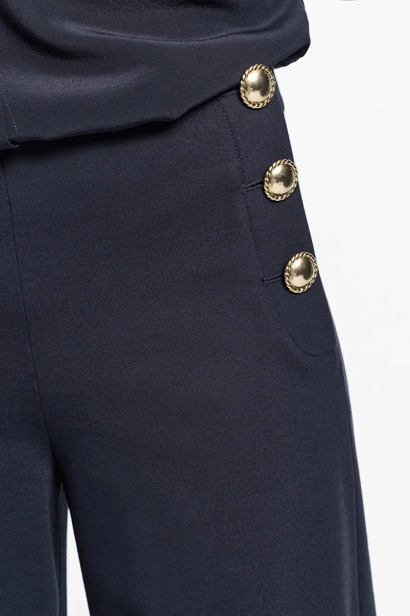 Wide Leg Punto Milano Sailor Pants in Navy Blue