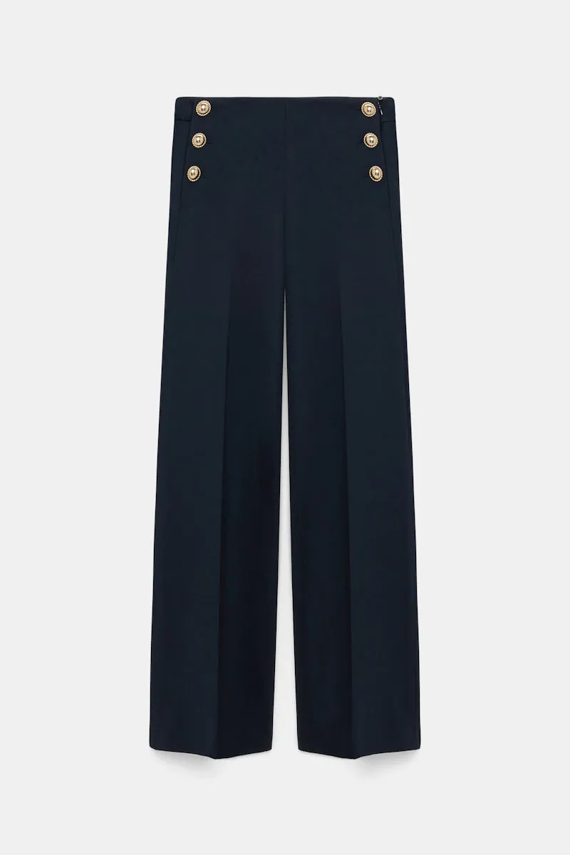 Wide Leg Punto Milano Sailor Pants in Navy Blue
