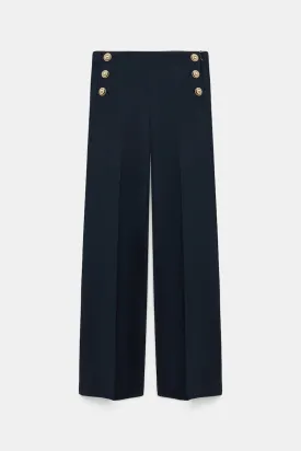 Wide Leg Punto Milano Sailor Pants in Navy Blue