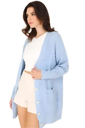 Wool blended cable knitted cardigan