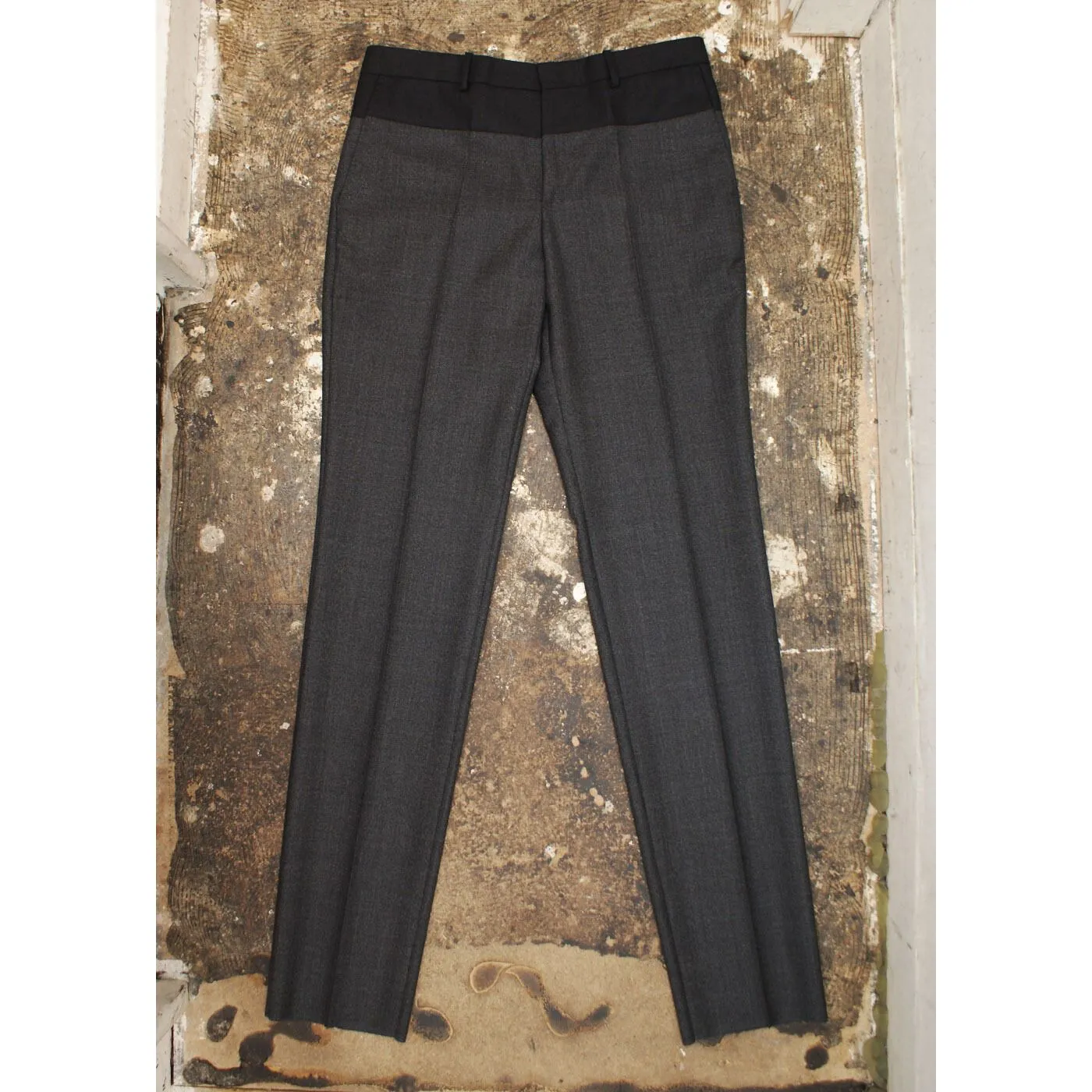 Wool Slate Grey Marl Trousers With Black Panel