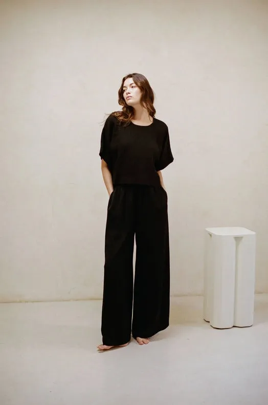 Woven Light Weight Wide Leg Open Pants