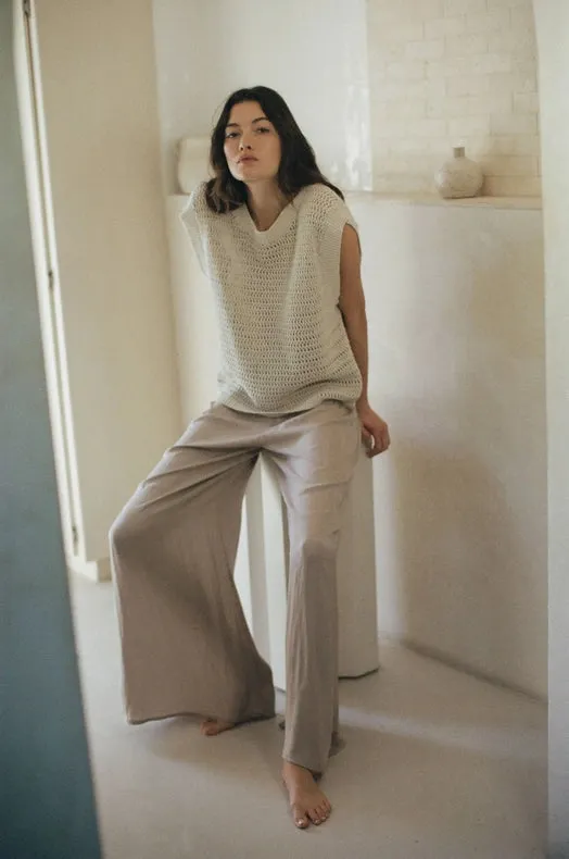 Woven Light Weight Wide Leg Open Pants